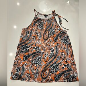 Ann Taylor Orange and Navy Paisley Top
